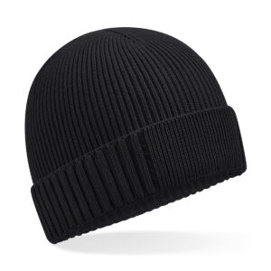 Organic cotton engineered patch beanie - Black, One size