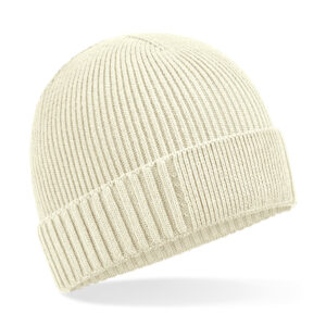 Organic cotton engineered patch beanie - Sand, One size
