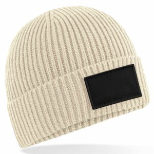Fashion patch beanie - Oatmeal/Black, One size