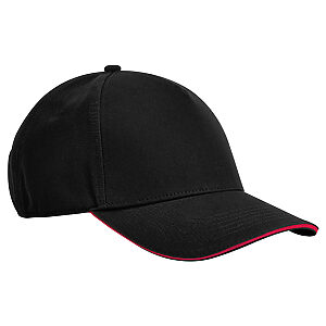 EarthAware® classic organic cotton 5-panel cap – sandwich peak - Black/Classic Red, One size