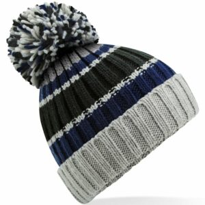 Hygge striped beanie - Blue Steel, One size