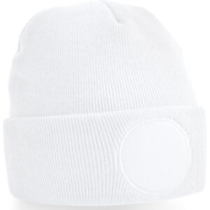Circular patch beanie - White, One size