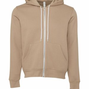 Unisex polycotton fleece full-zip hoodie - Tan, XS