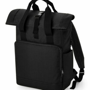 Recycled twin handle roll-top laptop backpack - Black, One size