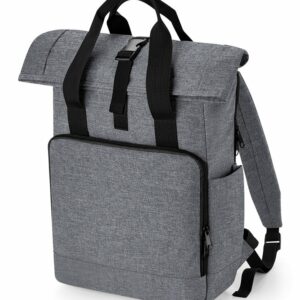 Recycled twin handle roll-top laptop backpack - Grey Marl, One size