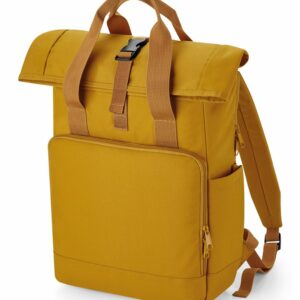 Recycled twin handle roll-top laptop backpack - Mustard, One size