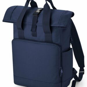 Recycled twin handle roll-top laptop backpack - Navy Dusk, One size