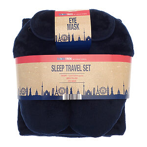 Travel set (neck pillow, eye mask and fleece blanket) - Navy, One size