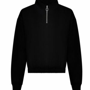 Women's cropped ¼-zip sweat - Deep Black, XXS