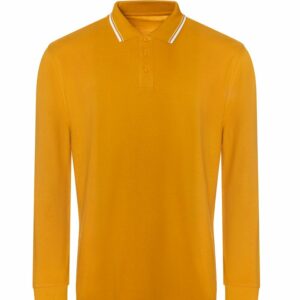 Long sleeve tipped 100 polo - Mustard/White, S