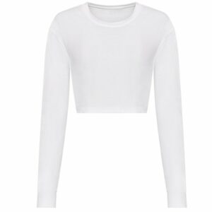 Women's long sleeve cropped T - Solid White, XS