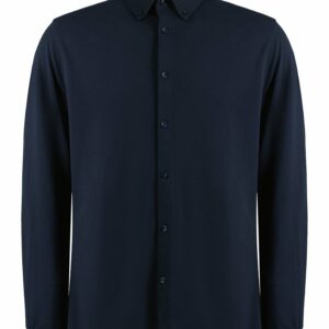 Long sleeve Superwash® 60° piqué shirt (tailored fit) - Navy, S