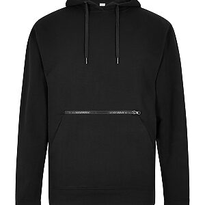 Regular fit piqué hoodie with zipped pocket - Black, S