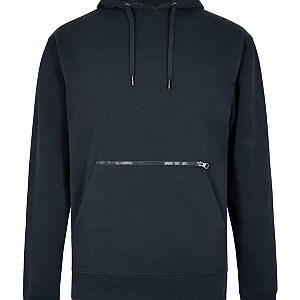 Regular fit piqué hoodie with zipped pocket - Navy, S