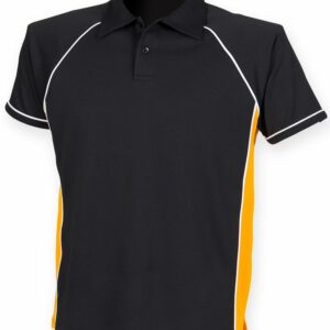 Piped performance polo - Black/Amber/White, S