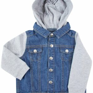 Denim jacket with fleece hood and sleeves - Blue, 6/12 Months