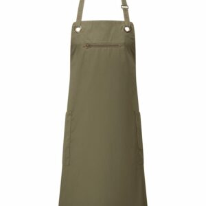 ‘Barley’ Contrast Stitch Bib Apron - Olive/Chestnut, One size