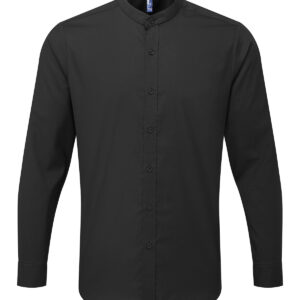 Banded collar grandad long sleeve shirt - Black, XS