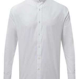 Banded collar grandad long sleeve shirt - White, XS
