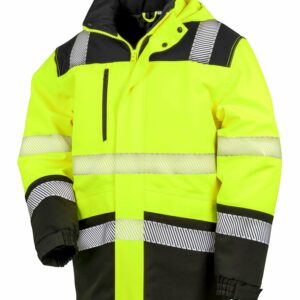 Printable softshell safety coat - Fluorescent Yellow/Black, S