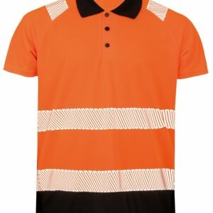 Recycled safety polo - Fluorescent Orange/Black, S/M