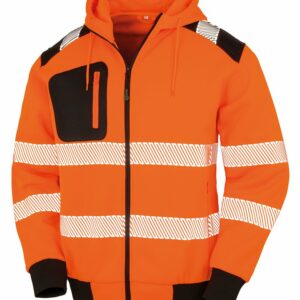 Recycled robust zipped safety hoodie - Fluorescent Orange/Black, S