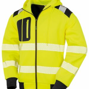 Recycled robust zipped safety hoodie - Fluorescent Yellow/Black, S