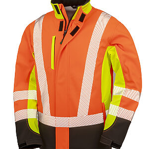 Recycled 3-layer printable 3-tone safety softshell - Fluorescent Yellow/Fluorescent Orange/Black, S