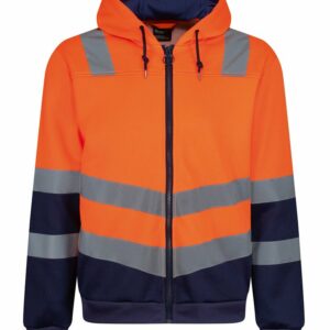 Pro hi-vis full zip hoodie - Orange/Navy, S