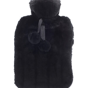 Luxury classic faux fur hot water bottle and cover - Black, 2 Litre