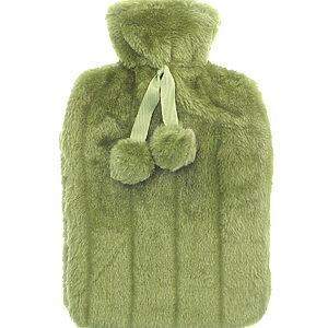 Luxury classic faux fur hot water bottle and cover - Sage, 2 Litre