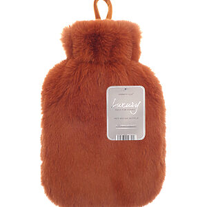 Super luxury faux fur hot water bottle and cover - Bronze, 2 Litre