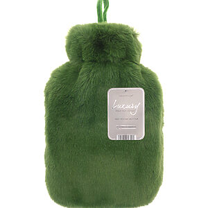 Super luxury faux fur hot water bottle and cover - Cedar Green, 2 Litre