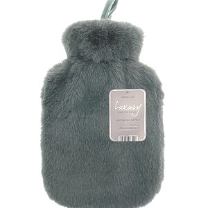 Super luxury faux fur hot water bottle and cover - Grey, 2 Litre