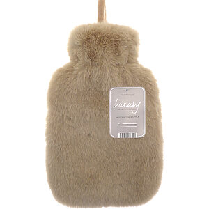 Super luxury faux fur hot water bottle and cover - Natural, 2 Litre