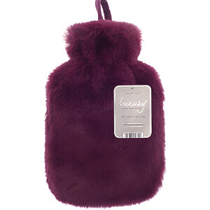 Super luxury faux fur hot water bottle and cover - Plum, 2 Litre