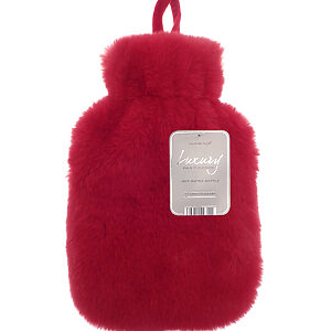 Super luxury faux fur hot water bottle and cover - Scarlet Red, 2 Litre