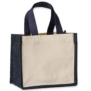 Jute canvas panel shopper - Natural/French Navy, S