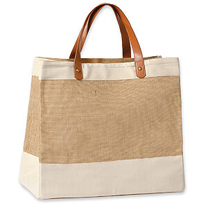 Adley jute with faux leather tote - Natural/Tan, One size