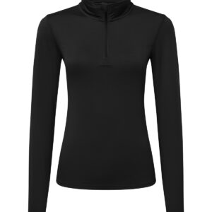 Women’s TriDri® recycled long sleeve brushed back ¼ zip top - Black* Black, XS