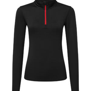Women’s TriDri® recycled long sleeve brushed back ¼ zip top - Black/Red, XS