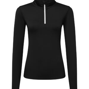 Women’s TriDri® recycled long sleeve brushed back ¼ zip top - Black White, XS