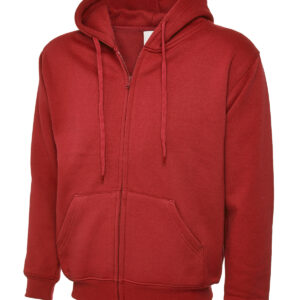 Adults Classic Full Zip Hooded Sweatshirt - Red, XS
