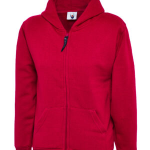 Childrens Classic Full Zip Hooded Sweatshirt - Red, 5/6 Yrs