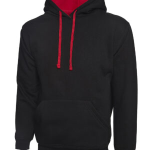 Contrast Hooded Sweatshirt - Black/Red, XS
