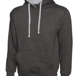 Contrast Hooded Sweatshirt - Charcoal/Heather Grey, XS
