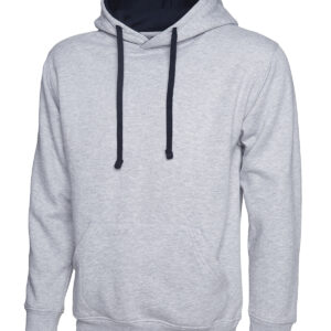 Contrast Hooded Sweatshirt - Heather Grey/Navy, XS