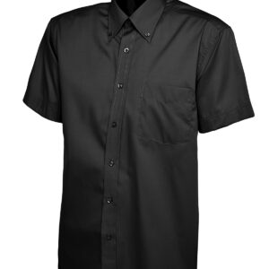 Mens Pinpoint Oxford Half Sleeve Shirt - Black, 14.5