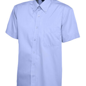 Mens Pinpoint Oxford Half Sleeve Shirt - Mid Blue, 14.5