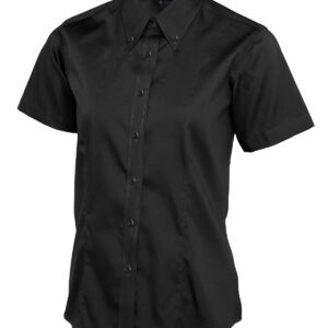 Ladies Pinpoint Oxford Half Sleeve Shirt - Black, XS